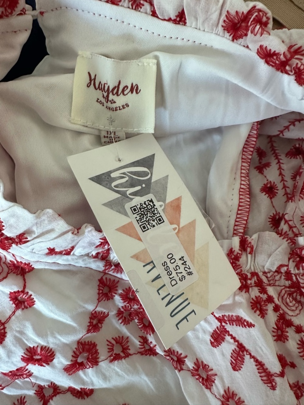 NWT Hayden LA Boho Embroidered Eyelet Lace Midi Red White Scallop Sleeve 1XL - Picture 11 of 11